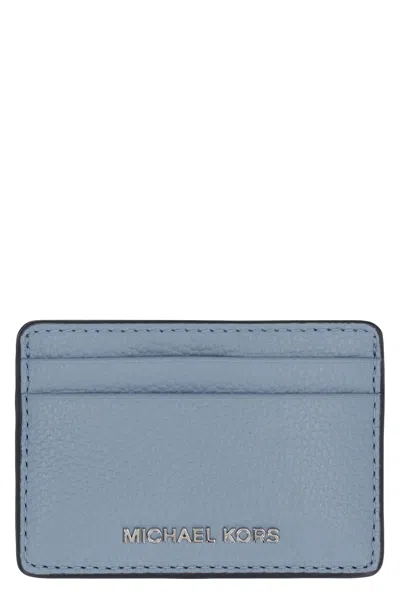 Michael Michael Kors Pebbled Calfskin Card Holder In Light Blue