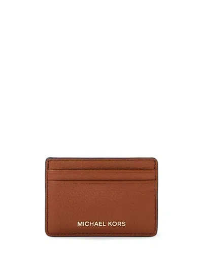 Michael Michael Kors Pebbled Leather Card Case In Brown