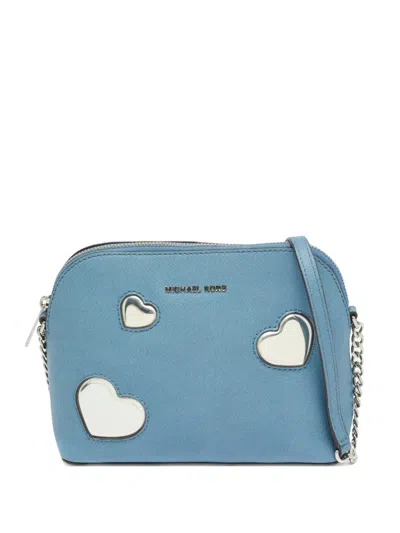 Pre-owned Michael Michael Kors Peek A Boo Dome Heart-motif Leather Cross-body Bag In Blue