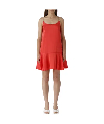 Michael Michael Kors Peplum-hem Satin Minidress In Red