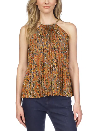 Michael Michael Kors Petites Womens Paisley Pleated Pullover Top In Multi