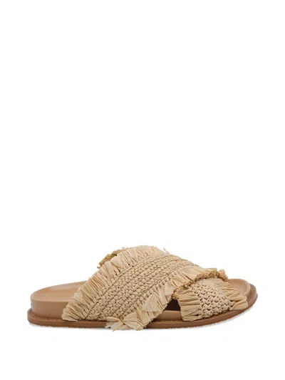 Michael Michael Kors Peyton Raffia Round-toe Sandals In Brown