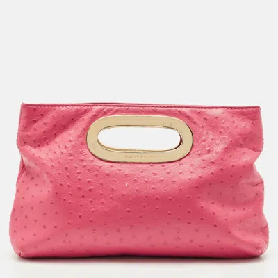 Pre-owned Michael Michael Kors Pink Ostrich Embossed Leather Berkley Clutch