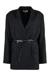 Michael Michael Kors Pinstripe Double Breasted Blazer In Grey
