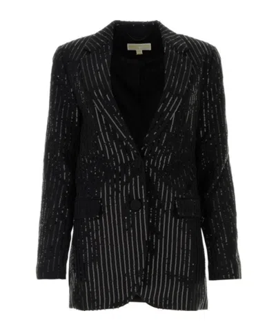 Michael Michael Kors Pinstripe Sequined Suit Coat In Black