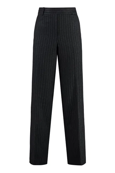 Michael Michael Kors Pinstriped Wool Trousers In Black