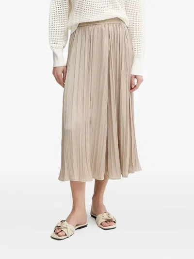 Michael Michael Kors Pleated Elastic-waist Midi Skirt In Neutral