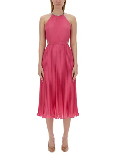 Michael Michael Kors Pleated Georgette Dress With Cut-out Details In Multi