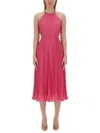 Michael Michael Kors Pleated Georgette Dress With Cut-out Details In Pink