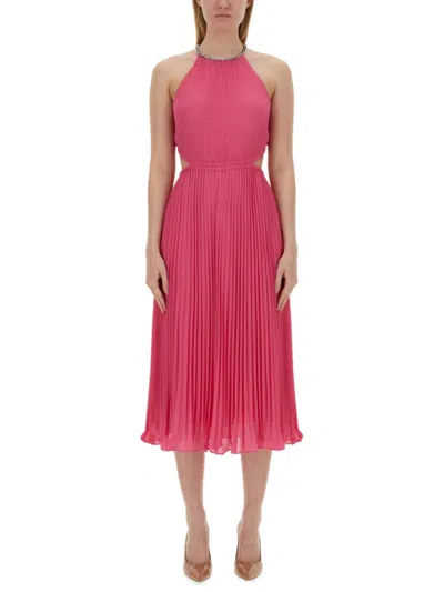 Michael Michael Kors Pleated Georgette Dress With Cut-out Details In Pink