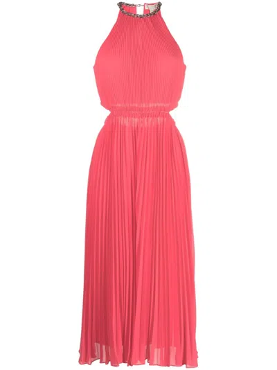 Michael Michael Kors Pleated Halterneck Midi Dress In Geranium