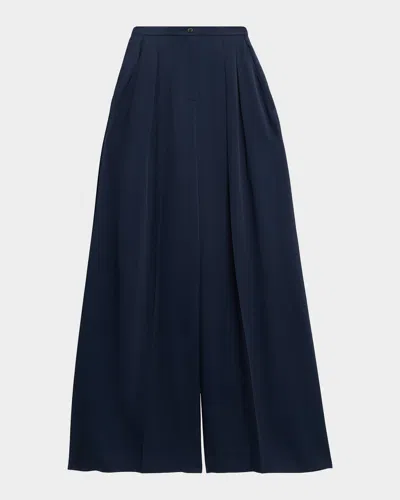 Michael Michael Kors Pleated High-rise Palazzo Trousers In Blue