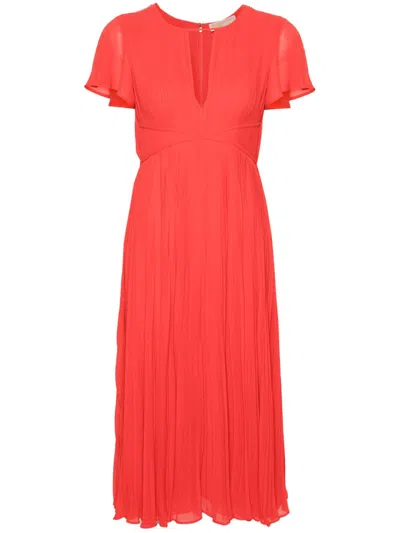 Michael Michael Kors Pleated Midi Dress In Red