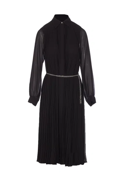 Michael Michael Kors Pleated Chain-belt Dress In Black