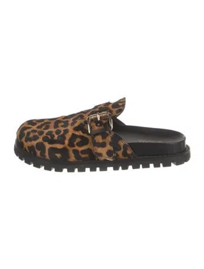 Pre-owned Michael Michael Kors Ponyhair Animal Print Mules In Brown
