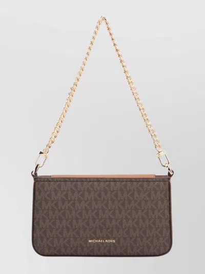 Michael Michael Kors Printed Canvas Shoulder Pouch With Chain Handle In Brown