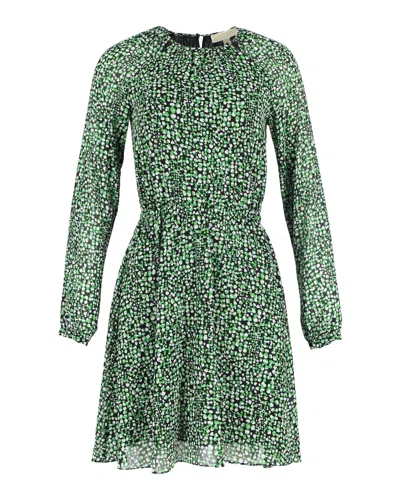 Michael Michael Kors Printed Long Sleeve Dress In Green Silk