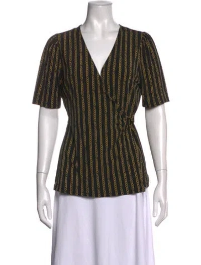 Pre-owned Michael Michael Kors Printed V-neck Blouse In Black