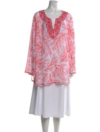 Pre-owned Michael Michael Kors Printed V-neck Tunic W/ Tags In Pink