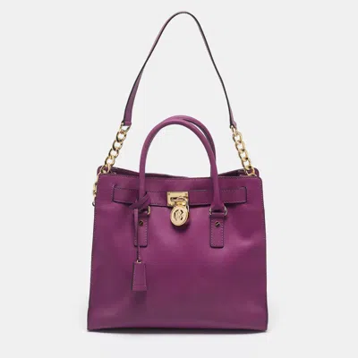Pre-owned Michael Michael Kors Purple Leather Large Hamilton North South Tote