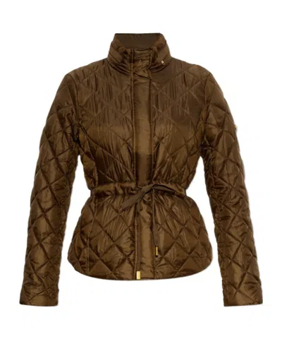 Michael Michael Kors Quilted Belted Jacket In Brown