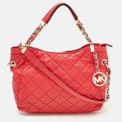 Michael Michael Kors Quilted Leather Charm Hobo In Red