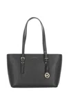 Michael Michael Kors Quinn Black Medium Tote Bag With Removable Logo Charm And Embossed Logo Lettering On The Front In Gr In Black