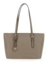 Michael Michael Kors Quinn Grey Medium Tote Bag With Removable Logo Charm And Embossed Logo Lettering On The Front In Gra