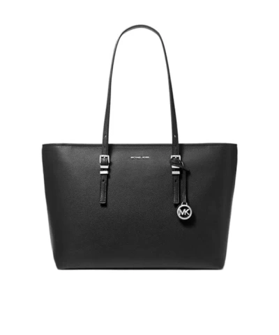 Michael Michael Kors Quinn Large Pebbled Leather Tote Bag In Black
