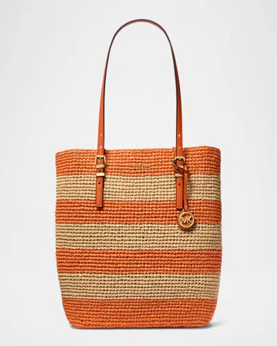 Michael Michael Kors Quinn Large Striped North-south Tote Bag In Orange Pun