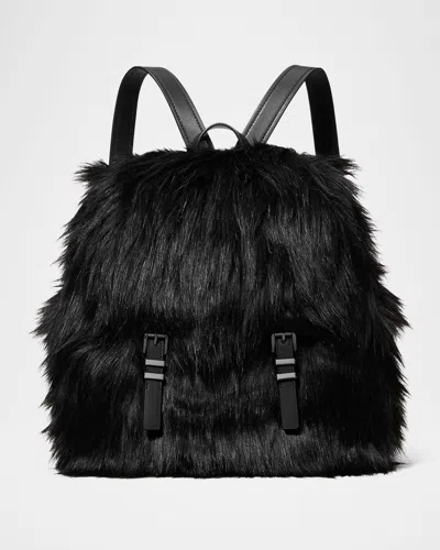 Michael Michael Kors Quinn Medium Faux Fur Flap Backpack In Black