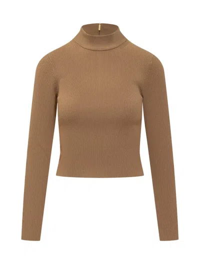 Michael Michael Kors Rear Zipped Mock Neck Jumper In Dark Camel