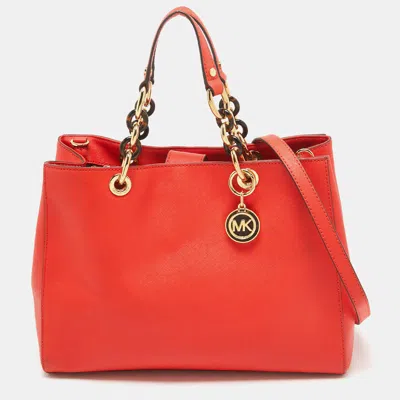 Pre-owned Michael Michael Kors Red Leather Large Cynthia Tote