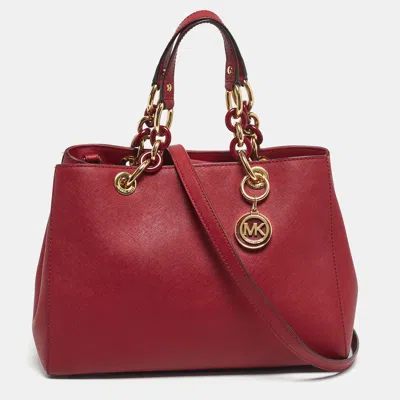Pre-owned Michael Michael Kors Red Leather Medium Cynthia Satchel