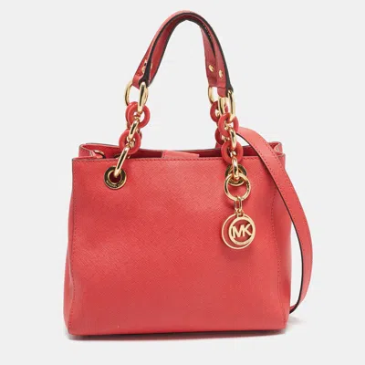 Pre-owned Michael Michael Kors Red Leather Small Cynthia Satchel