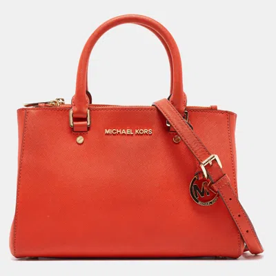 Pre-owned Michael Michael Kors Red Leather Small Sutton Tote