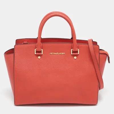 Pre-owned Michael Michael Kors Red Saffiano Leather Large Selma Satchel