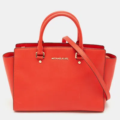 Pre-owned Michael Michael Kors Red Saffiano Leather Large Selma Satchel