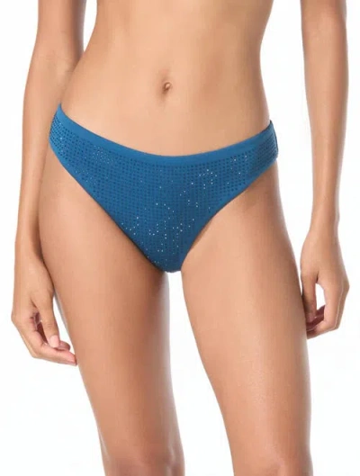 Michael Michael Kors Rhinestone Studded Solids Bikini Bottom In Blue