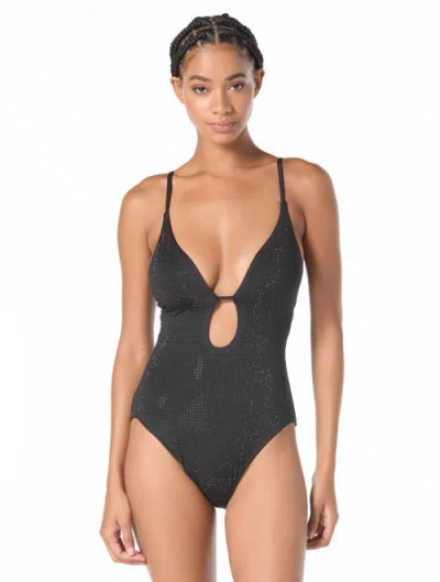 Michael Michael Kors Rhinestone Studded Solids One-piece Swimsuit In Black
