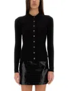 Michael Michael Kors Fitted Ribed Long Sleeves Button Up In Black