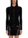Michael Michael Kors Fitted Ribed Long Sleeves Button Up In Black