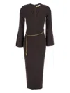 Michael Michael Kors Ribbed Chain-belt Midi Dress In Brown