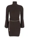 Michael Michael Kors Ribbed Chain-belt Mini Dress In Brown