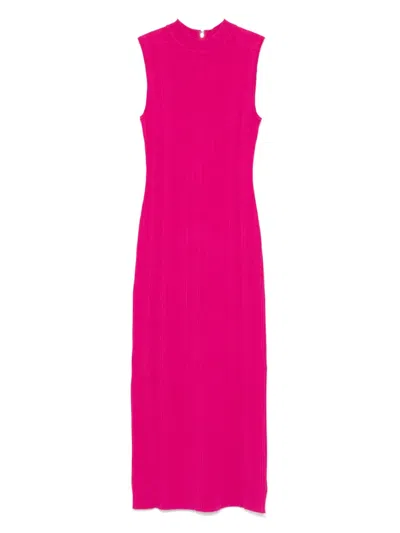 Michael Michael Kors Ribbed Mock-neck Midi Dress In Pink