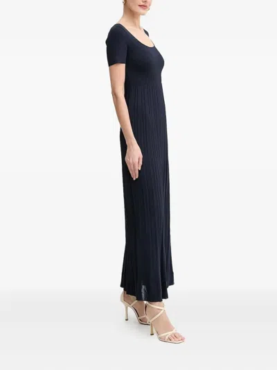 Michael Michael Kors Ribbed Pleated Maxi Dress In Blue