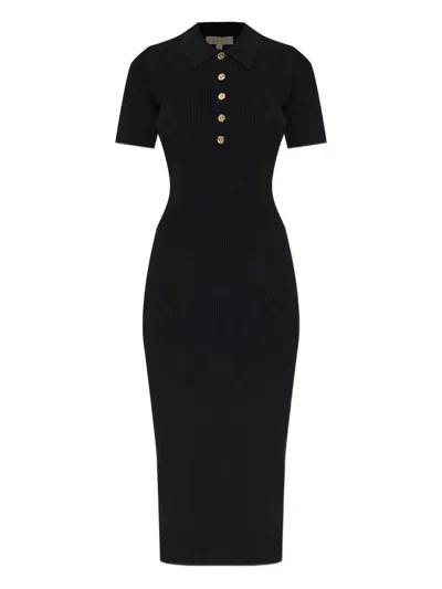 Michael Michael Kors Ribbed Polo Dress In Black