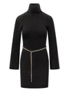 Michael Michael Kors Ribbed Turtleneck Chain-belt Mini Dress In Animal Print