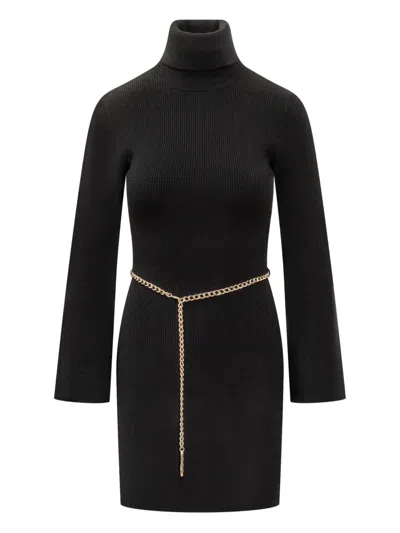 Michael Michael Kors Ribbed Turtleneck Chain-belt Mini Dress In Animal Print