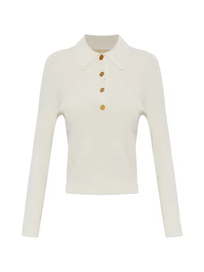 Michael Michael Kors Ribbed-knit Long-sleeve Polo Top In White